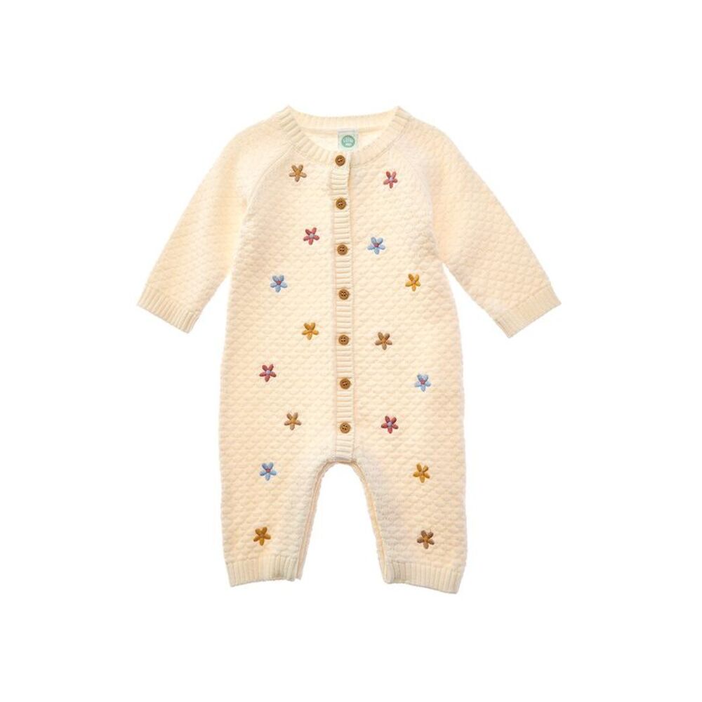 Little Me Girls Fun Floral Coverall, White